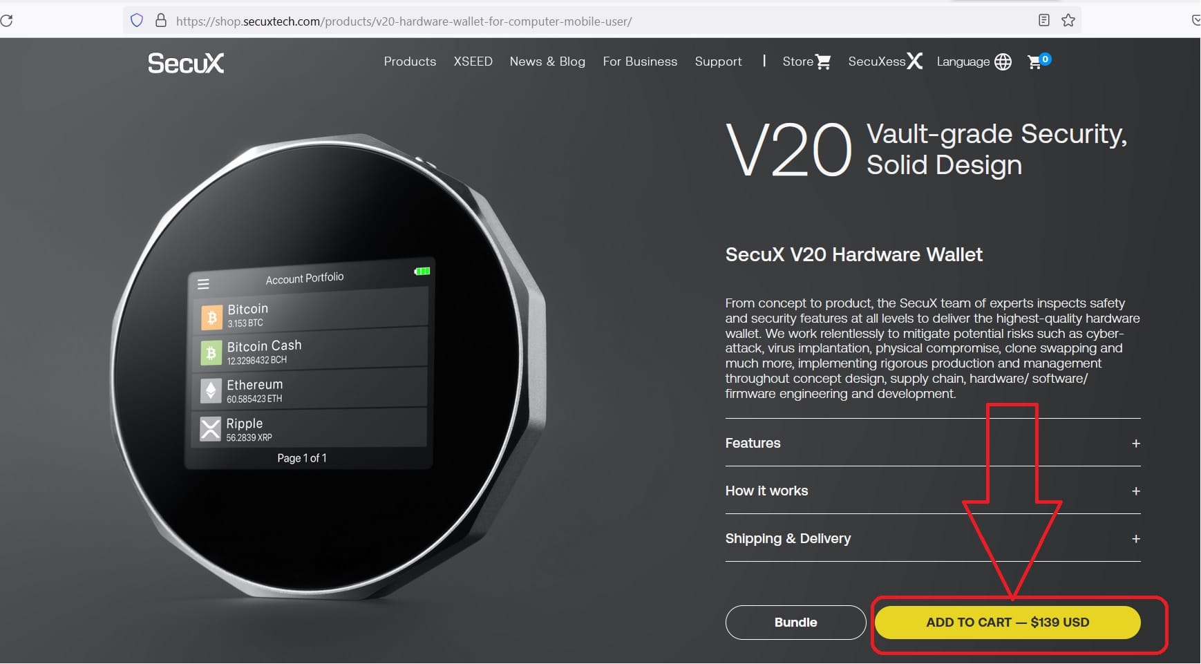 شراء محفظة SecuX V20 الرقمية
